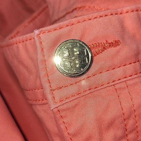 Tory Burch Large Logo Stitch Back Pocket Crop Jeans 31 Orange - Picture 7 of 8